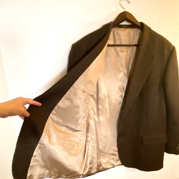 Vintage Oscar de la Renta Wool Brown Houndstooth 48L Classic Sport Coat Blazer - Picture 7 of 8